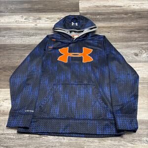 Under‎ Armour Storm Blue Orange Mens S Loose Geometric Big Logo Pullover Hoodie